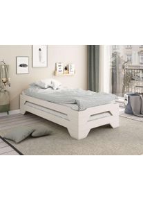 Massivholzbett OTTO HOME "Melwine &ndash; Stapelbett aus massiver Kiefer, platzsparend & flexibel", wei&szlig;, B:94cm H:23cm L:204cm, Betten, Massivholzbett, Mit Lattenrost, ideal als G&auml;stebett, FSC zertifiziert, Made in Europe