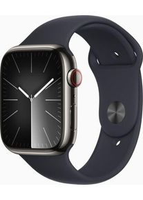 Apple Watch Series 9 Rostfritt st&aring;l 45 mm (2023) | GPS + Cellular | Midnatt | Sportband Midnatt M/L