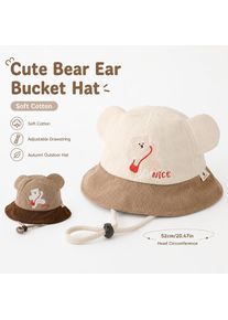 Kids Bear Ear Bucket Hat Soft Cotton Color Block Adjustable Chin Strap Autumn Sun Hat Unisex Baby Toddler Outdoor Fisherman Caps