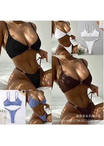 Sexy Outfit Bikini Strappy Bralette Black Bikinis High Cut Bottom White Swimwear Polyester Blend Sleeveless Two Piece Swimsuit