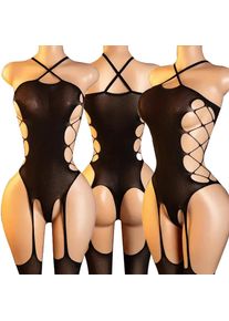 Sexy Suspender Stockings Jumpsuit With Fishing Net Cutouts On Both Sides Pure Desire For Perspective Atmosphere And Fun Lingerie
