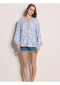 Spitzenbluse Apricot "Bluse mit gestickten Blumenstreifen", Damen, Gr. L (40), blau, gewebt, Obermaterial: 100% Baumwolle CO., gebl&uuml;mt, oversize, Elastisch, Blusen Spitzenbluse, in Jacquardoptik