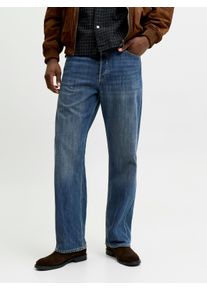 Jack & Jones Straight-Jeans JACK & JONES "JJITED JJCLASSIC AM 469 SN", Herren, Gr. 36, L&auml;nge 32, mid blau denim, Denim/Jeans, Obermaterial: 100% Baumwolle, clean, straight fit lang, Jeans Straight-Jeans, Baumwolle, straight fit