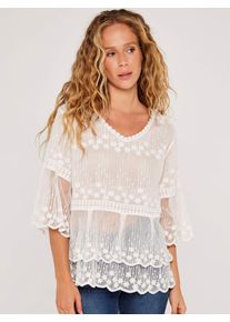 Blusentop Apricot "Embroidered Cotton Mesh Top", Damen, Gr. S/M (36/38), wei&szlig; (creme), Obermaterial: 100% Baumwolle CO., bestickt, Blusen Blusentop, mit Stickerei