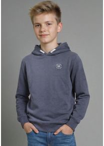 H.I.S. Kapuzensweatshirt H.I.S "mit Badge in melierter Ware f&uuml;r Jungen", Jungen, Gr. 164/170, marine meliert, Sweatware, Obermaterial: 60% Baumwolle, 40% Polyester, bedruckt, Basic h&uuml;ftbedeckend, Rippb&uuml;ndchen, Sweatshirts Kapuzensweatshirt, F&uuml;r TEENS. Hoodie mit kleinem Badge