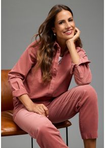 Hemdbluse Laura Scott, Damen, Gr. 44, rosa (rose), Cord, Obermaterial: 98% Baumwolle, 2% Elasthan, unifarben, figurumspielend h&uuml;ftlang, 1-Knopf-Manschette, Blusen Hemdbluse, normale Passform, aus Baumwolle und Elasthan, unifarbene Optik
