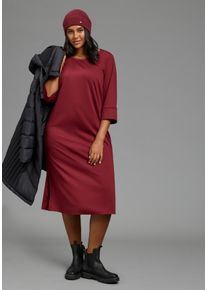 Midikleid LAURA SCOTT CURVE "Gro&szlig;e Gr&ouml;&szlig;en", Damen, Gr. 58, N-Gr, rot (dunkelrot), Milano Rib, Obermaterial: 76% Polyester, 20% Viskose, 4% Elasthan, unifarben, Basic, figurumspielend wadenlang, Rundhals, angesetztes B&uuml;ndchen, Kleider Midikleid, Midikleid in wadenlanger Schnittform, figurumspielende Passform