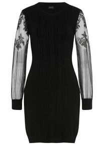 Strickkleid Laura Scott "mit femininen Spitzen&auml;rmeln und dezentem Zopfstrickmuster", Damen, Gr. 48, N-Gr, schwarz, Strick, Obermaterial: 50% Viskose, 28% Polyester, 22% Polyamid, unifarben, figurbetont mini, Rundhals, weit B&uuml;ndchen, Kleider Strickkleid, mit figurbetonter Passform