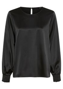 Schlupfbluse Laura Scott, Damen, Gr. 46, schwarz, Web, Obermaterial: 100% Polyester, leicht gl&auml;nzend, figurumspielend h&uuml;ftlang, Rundhals, gesmokt, Blusen Schlupfbluse, Figurumspielende Bluse, Langarm-Design, aus leichtem Webmaterial