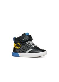 Sneaker Geox "B GISLI BOY", Jungen, Gr. 27, schwarz (schwarz, gelb), Lederimitat, Textil, Schuhe Sneaker, Freizeitboots, High-Top-Sneaker, Klettschuh mit BATMAN Motiv