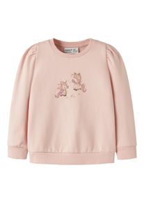 Sweatshirt name it "NMFLAURIE LS SWEAT BRU", M&auml;dchen, Gr. 116, lotus, Sweatware, Obermaterial: 95% Baumwolle, 5% Elasthan, bedruckt, normal, Rundhals, Rippb&uuml;ndchen, Sweatshirts Sweatshirt, Baumwollmischung, regular fit