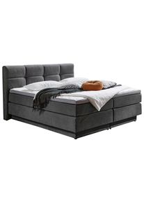Carryhome Boxspringbett, Grau, Kunststoff, H2 + H3, 7-Zonen, H&ouml;he ca. 24 cm, 180x200 cm, Bettkasten, gepolstertes Kopfteil, Topper durchgehend, Wendematratze mit unterschiedlichen H&auml;rtegraden, in verschiedenen Gr&ouml;&szlig;en erh&auml;ltlich, Schlafzimmer, Betten, Doppelbetten