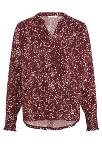 Langarmbluse Tamaris "mit figurumspielender Passform und h&uuml;ftbedeckender L&auml;nge", Damen, Gr. 42, rot (bordeaux gebl&uuml;mt), Web, Obermaterial: 100% Viskose, gebl&uuml;mt, festlich, figurumspielend h&uuml;ftbedeckend, Serafino, gesmokt, Blusen Langarmbluse, mit gebl&uuml;mtem Muster, aus Viskose