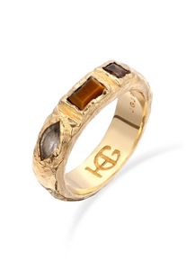 Partnerring HAZE & GLORY "Ring Ring Unisex Quarz Braun 925 Sterling Silber" Gr. 64, gold, Fingerringe, Damen, 64, Silber 925 (Sterlingsilber), Partnerring
