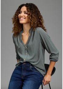 R&uuml;schenbluse Kangaroos, Damen, Gr. 36, graugr&uuml;n, Web, Obermaterial: 100% Viskose, Basic schmal h&uuml;ftlang, gekr&auml;uselter Ausschnitt, Manschette, Blusen R&uuml;schenbluse, mit Manschetten, auch in gro&szlig;en Gr&ouml;&szlig;en