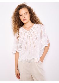 Shirtbluse Apricot "Baumwoll-Mesh-Top", Damen, Gr. M (38), wei&szlig;, gewebt, Obermaterial: 100% Baumwolle CO., unifarben, V-Ausschnitt, Blusen Shirtbluse, mit Stickerei