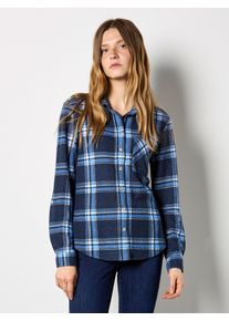 Karobluse Apricot "Waffelstrick-Hemd", Damen, Gr. XL (42), blau, Strick, Obermaterial: 97% Polyester PES. 3% Elasthan EL., kariert, normal, 1-Knopf-Manschetten, Blusen Karobluse, mit klassischem Karomuster