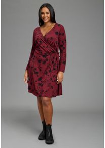 Wickelkleid LAURA SCOTT CURVE "Gro&szlig;e Gr&ouml;&szlig;en", Damen, Gr. 58, N-Gr, rot (bordeaux, gebl&uuml;mt), Jersey, Obermaterial: 95% Viskose, 5% Elasthan, gebl&uuml;mt, tailliert knielang, V-Ausschnitt, Kleider Wickelkleid, in gro&szlig;en Gr&ouml;&szlig;en, aus elastischer Viskosemischung, taillierte Passform