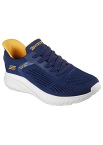 Slip-On Sneaker Skechers "BOBS SQUAD CHAOS-SOLID STEP", Herren, Gr. 43, blau (navy), Textil, Schuhe Slip-On Sneaker, Schlupfschuh, Slipper, Sneaker zum Schlupfen