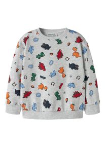 Sweatshirt name it "NMMLEON LS NREG SWEAT BRU BOX", Jungen, Gr. 98, bunt (light grau melange), Sweatware, Obermaterial: 95% Baumwolle, 5% Elasthan, bedruckt, regular fit normal, Rundhals, Rippb&uuml;ndchen, Sweatshirts Sweatshirt, Baumwollmischung, regular fit