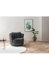 Drehsessel Home Affaire "MAISIE Cord, Lese-Sessel, Love Seat", grau (anthrazit), B:95cm H:77cm T:95cm, Sessel, Drehsessel, trendige Stoffe MEGA CORD und Web-Velours, 360 Grad drehbar