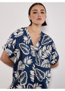 Shirtbluse Apricot "Palm Leaf Shirt", Damen, Gr. XL (42), blau (navy), Obermaterial: 100% Polyester PES., gemustert, Blusen Shirtbluse, mit V-Ausschnitt
