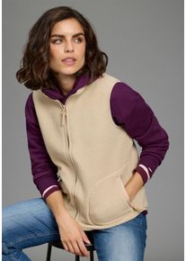 Fleeceweste Kangaroos, Damen, Gr. 48, taupe, Fleece, Obermaterial: 100% Polyester, unifarben, relaxed fit h&uuml;ftlang, Westen Fleeceweste, mit Stehkragen, Relaxed Fit, h&uuml;ftlange Form, auch in gro&szlig;en Gr&ouml;&szlig;en