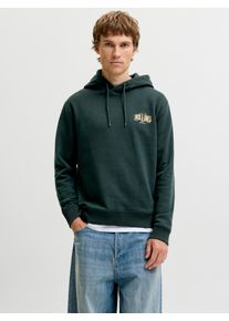 Jack & Jones Kapuzensweatshirt JACK & JONES "JJAERO SWEAT HOOD", Herren, Gr. M, gr&uuml;n (scarab detail:small print), angeraute Sweatware, Obermaterial: 65% Polyester, 35% Baumwolle, bedruckt, regular fit normal, Rundhals, Rippb&uuml;ndchen, Sweatshirts Kapuzensweatshirt, Materialmix, regular fit