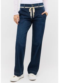 5-Pocket-Jeans Angels "L. RETRO", Damen, Gr. 42, L&auml;nge 28, schwarz indigo used, Denim/Jeans, Obermaterial: 92% Baumwolle, 6% Polyester, 2% Elasthan, weit lang, Jeans 5-Pocket-Jeans, Wide Leg, mit Stretch und Bindeband