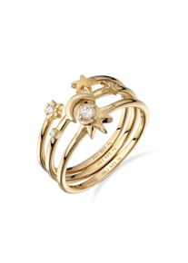 Ring-Set Elli "Ring Set mit Mond Sonne Sterne Zirkonia Wei&szlig; 925 Sterling Silber" Gr. 58, gold, Fingerringe, Damen, 58, Silber 925 (Sterlingsilber), Ring-Set