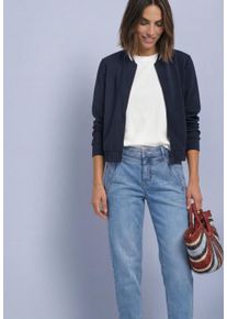 Sweatjacke Street One, Damen, Gr. 44, schwarzest blau, Sweatware, Obermaterial: 46% Modal, 46% Polyester, 8% Elasthan, unifarben, normal h&uuml;ftbedeckend, Rundhals, elastischer Bund, Sweatjacken Sweatjacke, Langarm Jacke im Silk-Look mit Zipper