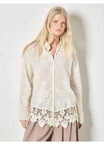 Spitzenbluse Apricot "Oversize-Hemd aus Mesh", Damen, Gr. L (40), grau (stein), gewebt, Obermaterial: 100% Baumwolle CO., uni, Blusen Spitzenbluse, mit Stickerei