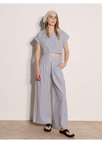 Blusentop Apricot "Crop-Shirt", Damen, Gr. XXL (44), navy, gewebt, Obermaterial: 51% Polyester PES. 49% Baumwolle CO., gestreift, Blusen Blusentop, mit Streifen