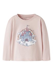 Langarmshirt name it "NMFVEEN LS NREG TOP", M&auml;dchen, Gr. 98, lotus print:castle, Jersey, Obermaterial: 100% Baumwolle, bedruckt, normal normal, Rundhals, Shirts Langarmshirt, Baumwolle, regular fit