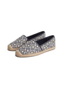 Espadrille Tommy Hilfiger "TH MONOGRAM JACQUARD ESPADRILLE", Damen, Gr. 42, blau (dunkelblau, wei&szlig;), Lederimitat, Textil, Schuhe Espadrille, Sommerschuh, Slipper mit TH-Allover-Logodruck - schmale Form