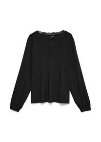 V&eacute;ro Moda Shirtbluse VERO MODA "VMCBELLA LS LACE TOP WVN NOOS CUR", Damen, Gr. 54, schwarz, Web, Obermaterial: 97% Viskose, 3% Elasthan, unifarben, normal, V-Ausschnitt, angesetztes B&uuml;ndchen, Blusen Shirtbluse, Viskosemischung, mit Spitze
