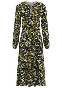 Midikleid Tamaris "aus Jersey, mit figurumspielender Passform, wadenlang", Damen, Gr. 46, N-Gr, gr&uuml;n, schwarz gemustert, Jersey, Obermaterial: 95% Viskose, 5% Elasthan, gemustert, figurumspielend wadenlang, Rundhals, Kleider Midikleid, mit tailliertem Bindeband und modischem Muster