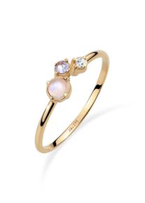Silberring Elli DIAMONDS "Ring mit Opal Mondstein Diamant im Brillantschliff (0.015 ct) 375 Gelbgold" Gr. 58, rosa (gold), Fingerringe, Damen, 58, Gelbgold 375, Silberring