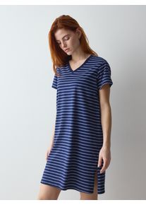 Nachthemd Triumph "Nightdresses NDK 08 X", Damen, Gr. 48, N-Gr, Kurzarm, Jersey, blau (blau, schwarz combination), Jersey, Obermaterial: 100% Baumwolle, Kleider Nachthemd, weich und atmungsaktiv
