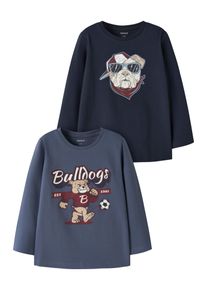 T-Shirt name it "NMMVUX 2P LS TOP", Jungen, Gr. 110, blau (vintage indigo pack:navy blazer), Jersey, Obermaterial: 95% Baumwolle, 5% Elasthan, bedruckt, regular fit normal, Rundhals, Shirts T-Shirt, Baumwollmischung