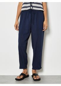 Leinenhose Apricot "Jogginghose aus Leinen", Damen, Gr. XL (42), N-Gr, blau (navy), gewebt, Obermaterial: 73% Viskose CV. 27% Leinen LI., uni, normal, Hosen Leinenhose, mit Ziernaht-Eins&auml;tzen