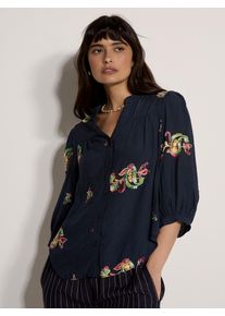 Blusentop Apricot "Bluse mit Blumen- und Paisley-Muster", Damen, Gr. S (36), blau (navy), gewebt, Obermaterial: 63% Viskose CV. 37% Polyester PES., gemustert, normal, V-Ausschnitt, Manschetten, Blusen Blusentop, mit Stickerei