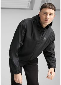 Windbreaker Puma "ESS UV RELAXED WINDBREAKER M", Herren, Gr. S, schwarz (Puma schwarz), Netz, Obermaterial: 100% Polyester, relaxed fit normal, Jacken Windbreaker, mit Kapuze, mit Eingrifftaschen, w&auml;rmeisolierend