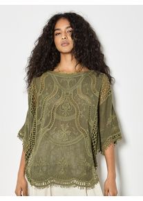 Shirtbluse Apricot "Top aus Baumwollmischung", Damen, Gr. S (36), gr&uuml;n (khaki), gewebt, Obermaterial: 64% Baumwolle CO. 36% Viskose CV., uni, Fledermaus&auml;rmel, Blusen Shirtbluse, mit H&auml;kelstickerei