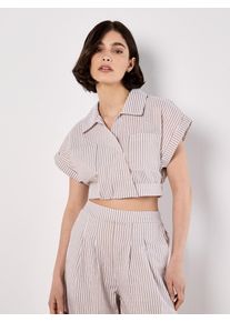 Blusentop Apricot "Crop-Shirt", Damen, Gr. M (38), stein, gewebt, Obermaterial: 51% Polyester PES. 49% Baumwolle CO., gestreift, Blusen Blusentop, mit Streifen