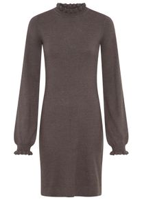 Strickkleid Laura Scott, Damen, Gr. 48, N-Gr, braun (dunkelgrau, melange), Strick, Obermaterial: 50% Viskose, 28% Polyester, 22% Polyamid, unifarben, sehr figurbetont mini, Rundhals, R&uuml;schen, Kleider Strickkleid, aus Viskosemischung mit femininem R&uuml;schendetail