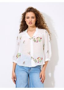 Blusentop Apricot "Bluse mit Blumen- und Paisley-Muster", Damen, Gr. XL (42), wei&szlig;, gewebt, Obermaterial: 63% Viskose CV. 37% Polyester PES., gemustert, normal, V-Ausschnitt, Manschetten, Blusen Blusentop, mit Stickerei