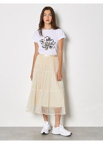 T&uuml;llrock Apricot "Midi-Rock mit Stufen aus Mesh", Damen, Gr. XL (42), wei&szlig; (stein), gewebt, Obermaterial: 100% Polyester PES., R&ouml;cke T&uuml;llrock, mit Schleife