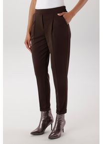 Schlupfhose Aniston SELECTED, Damen, Gr. 46, N-Gr, braun (schoko), Jersey, Obermaterial: 65% Polyester, 32% Viskose, 3% Elasthan, unifarben, figurumspielend 7/8-L&auml;nge, Hosen Schlupfhose, mit Bundfalten
