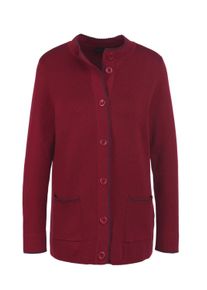 Strickjacke GOLDNER "Herbstcardigan mit Stehkragen", Damen, Gr. 52, rot (dunkelrot), Obermaterial: 50% Baumwolle CO. 50% Polyacryl PAN., figurumspielend, Sonstiges, Strickjacken Strickjacke, Farblich abgesetzte Steppstiche